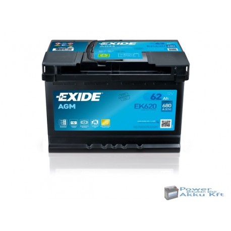 Exide AGM 12V 62Ah 680A jobb+ EK620 akkumulátor