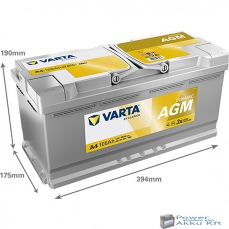 Varta Dynamic AGM 12v 105Ah 950A jobb+ akkumulátor