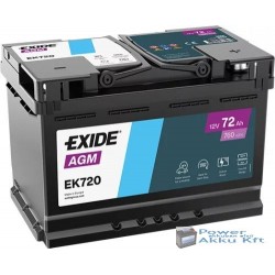 Exide AGM 12V 70Ah 760A jobb+ EK720 akkumulátor