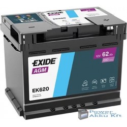 Exide AGM 12V 62Ah 680A jobb+ EK620 akkumulátor