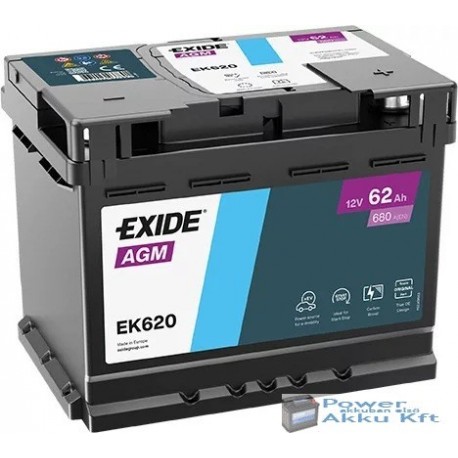 Exide AGM 12V 62Ah 680A jobb+ EK620 akkumulátor
